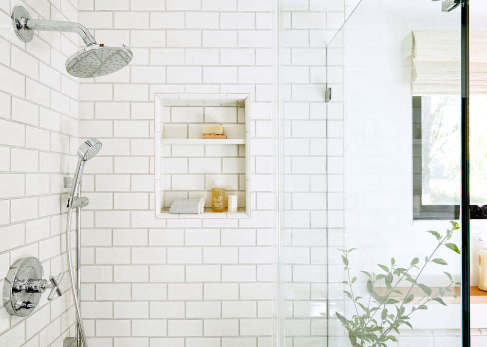 The shower fixtures are from Kohler