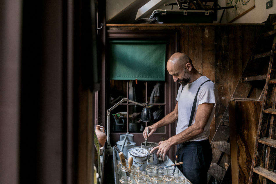 Inside his studio. 