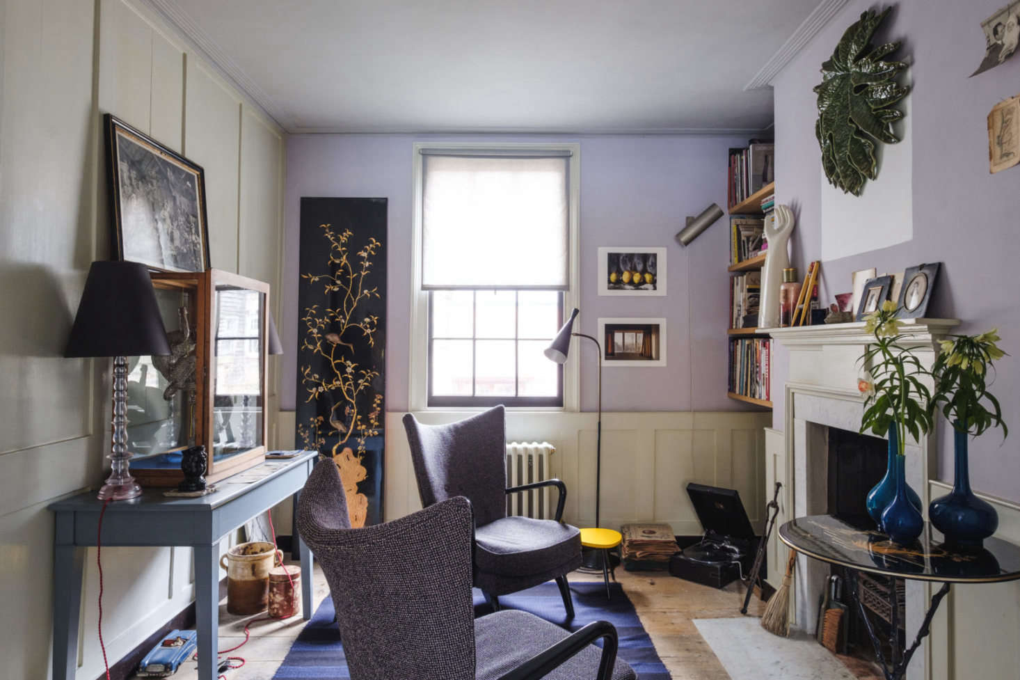 The parlor is painted the same shade of lavender.