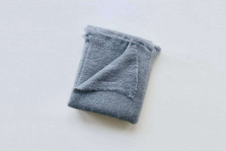 the lostine mohair throw in slate grey is made in ireland; \$\2\29 at lostine. 28