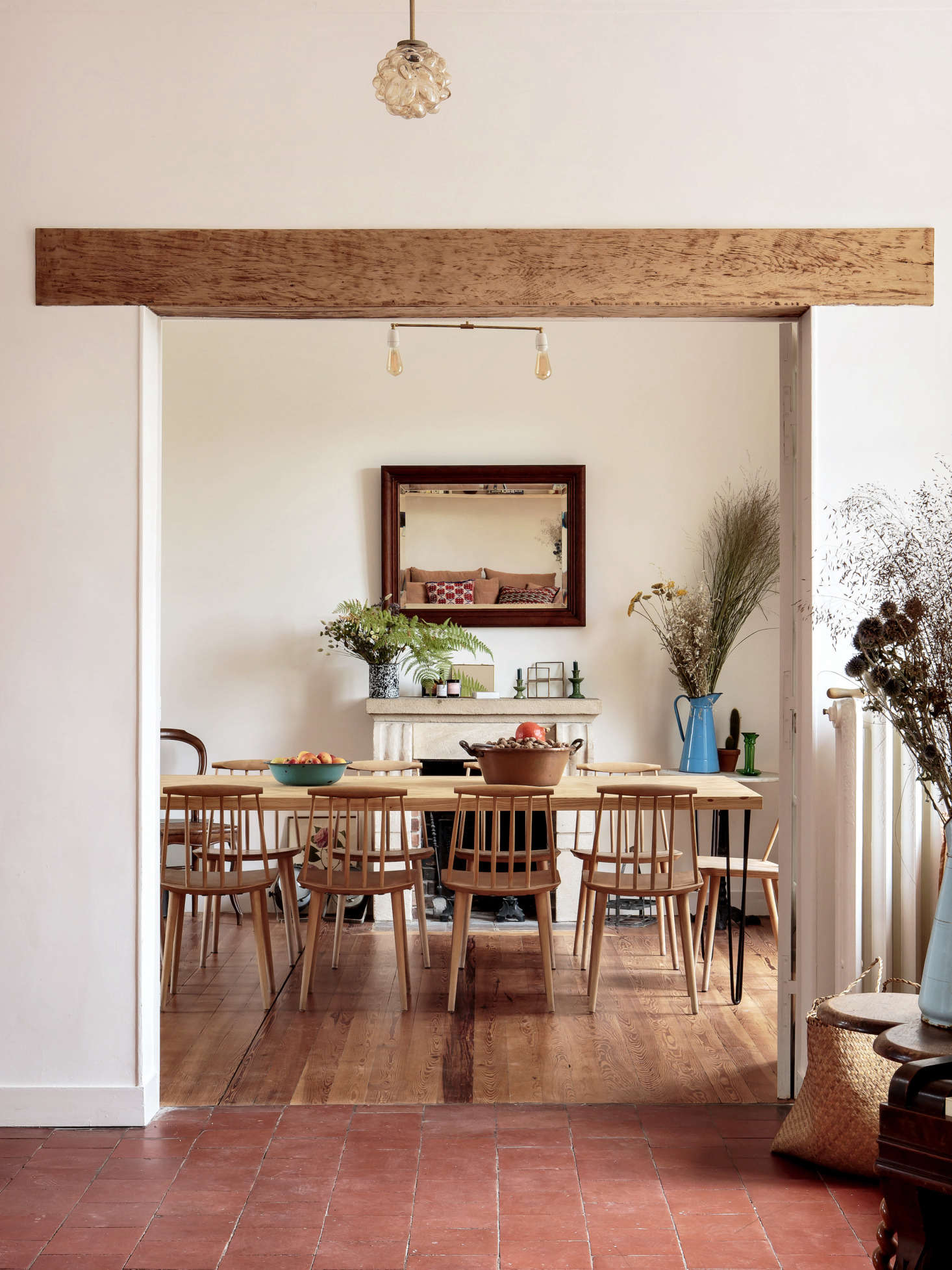 The dining room has a Scandinavian vibe.