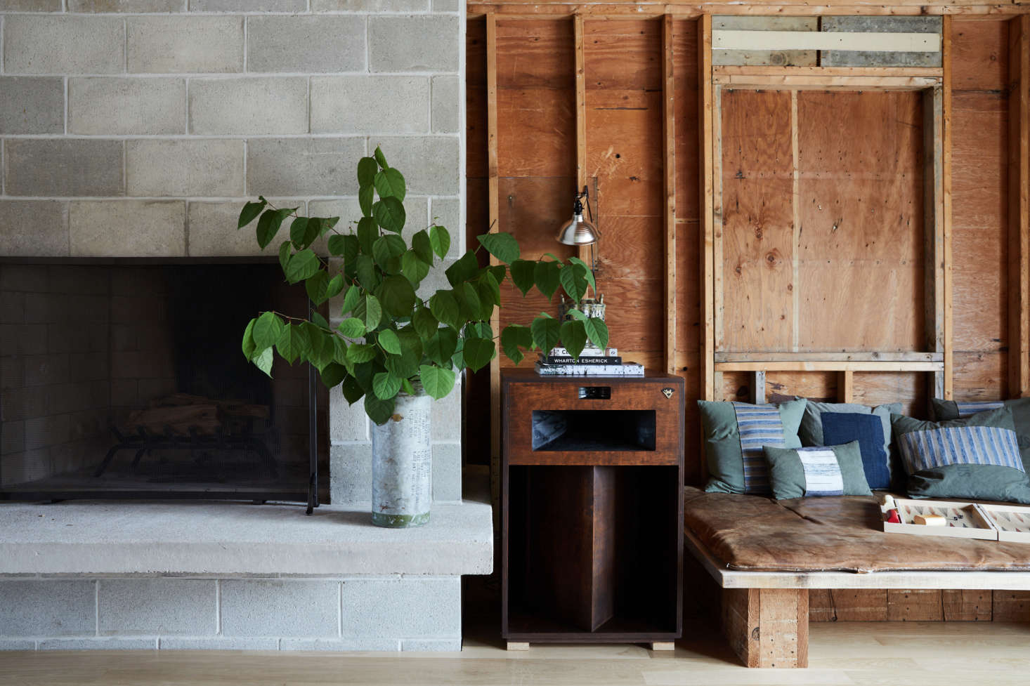 The lobby is housed in a 60s ranch home that was stripped down to the studs.