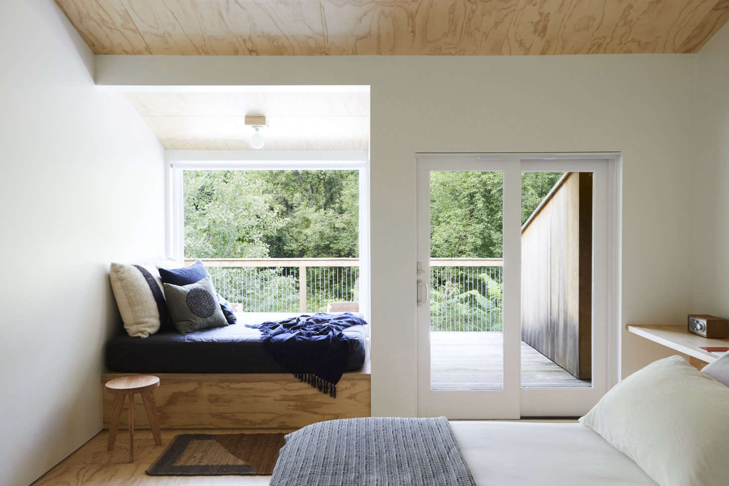 Every room has a window nook day bed as well as a radio tuned to a short wave FM station playing a Stirratt-approved mix of soul and folk.