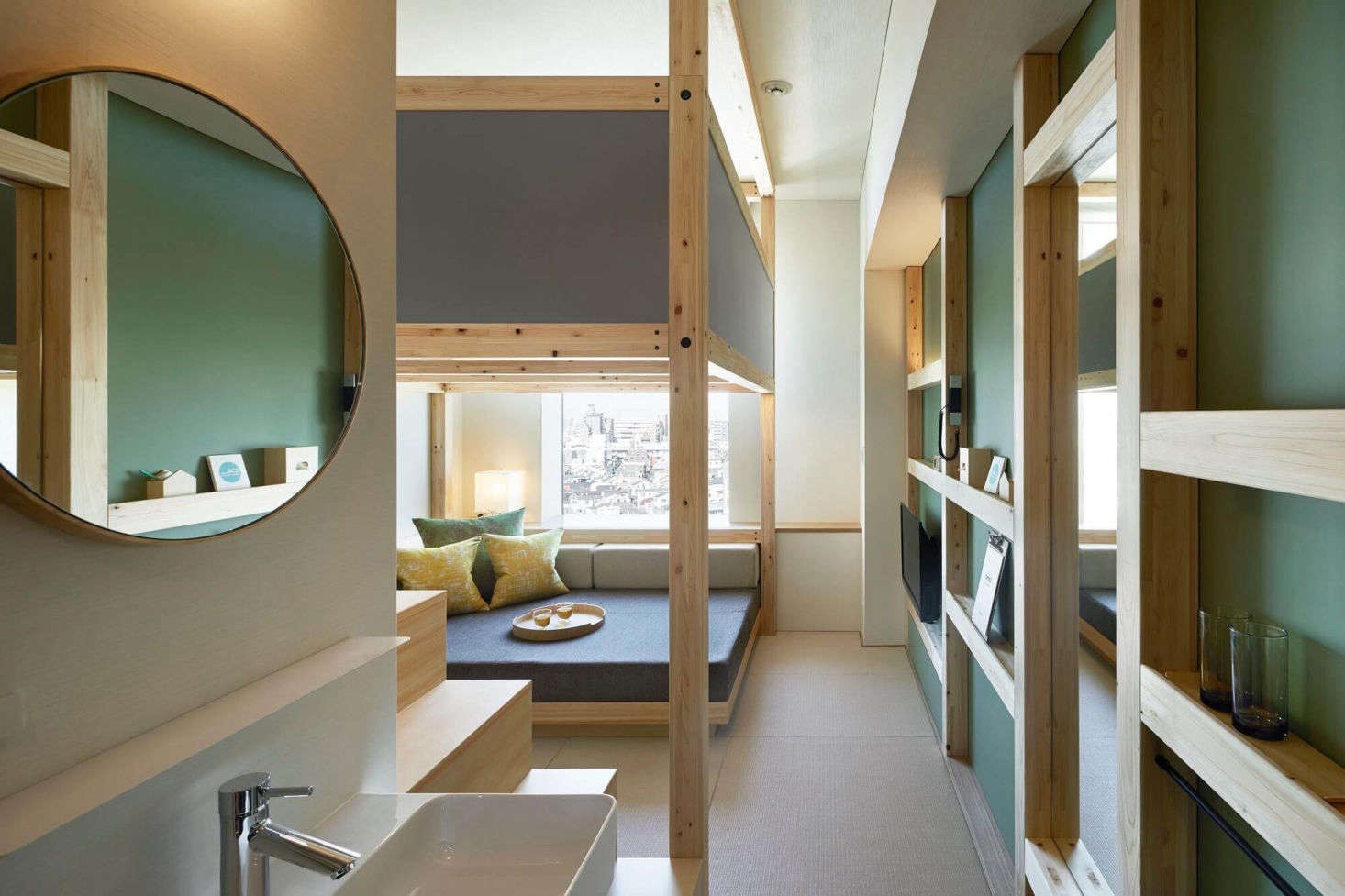 We stayed at the OMO5 Otsuka in rooms with lounge areas tucked below elevated beds that felt like indoor treehouses (in a good way). The designers used the side wall to create hanging storage (in lieu of closets) and shallow shelving that I hugely admired. We hope to return.