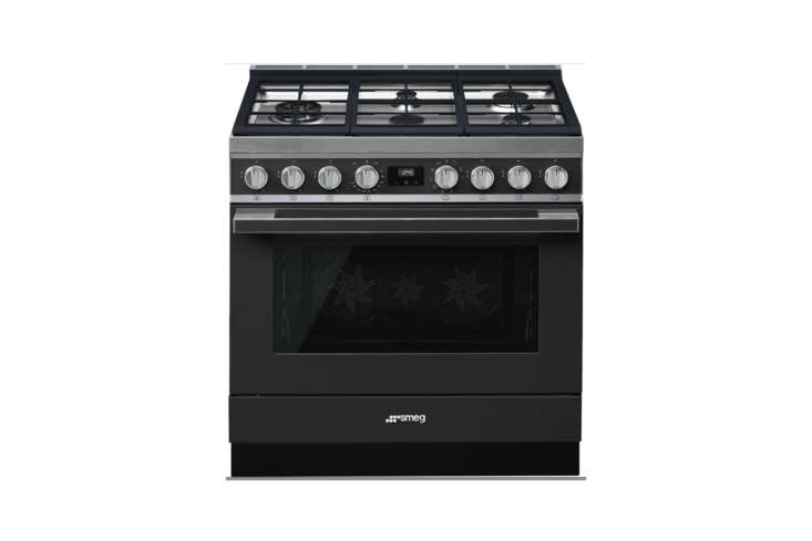 the smeg portofino black 36 inch freestanding dual fuel range (cpf36ugman) is \ 18