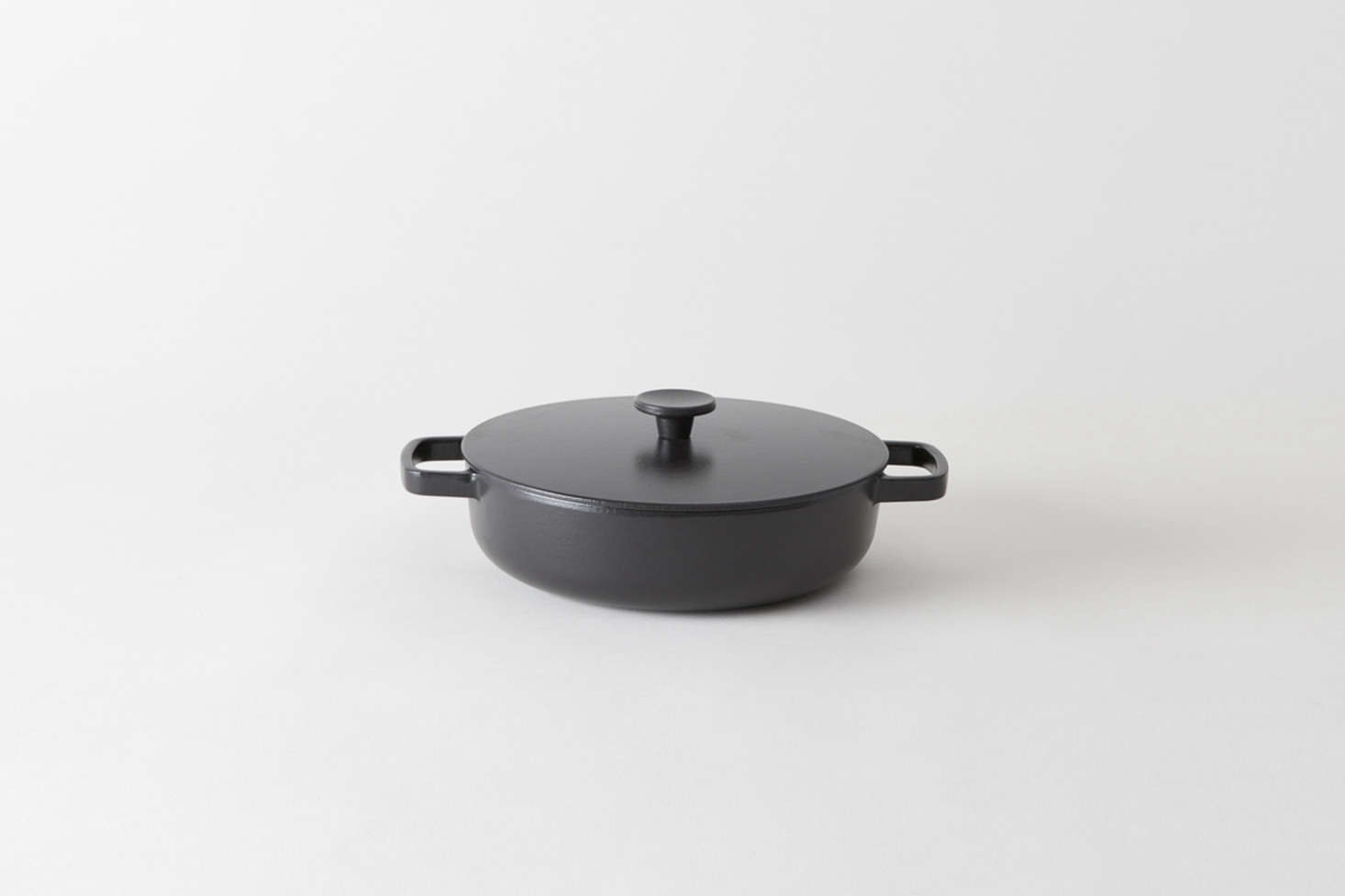 We like the cookware from British brand Crane whose cast iron pans are finished with matte black enamel inside and out. Free of cadmium, lead, PFOA, and PTFE, the enamel-finished cast iron is resistance to thermal shocks and scratches. Shown here is the Crane Cookware Frying Pan ($5) available along with the Crane Cookware Saute Pan ($