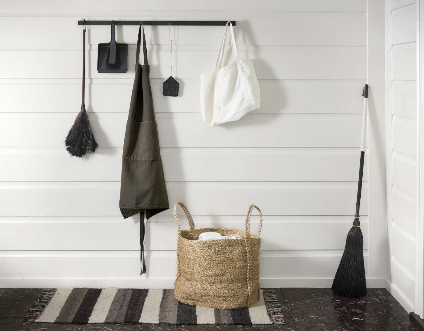 An array of Kept products displayed on a custom ash Peg Rail from Canadian artisan Dustin Kroft.