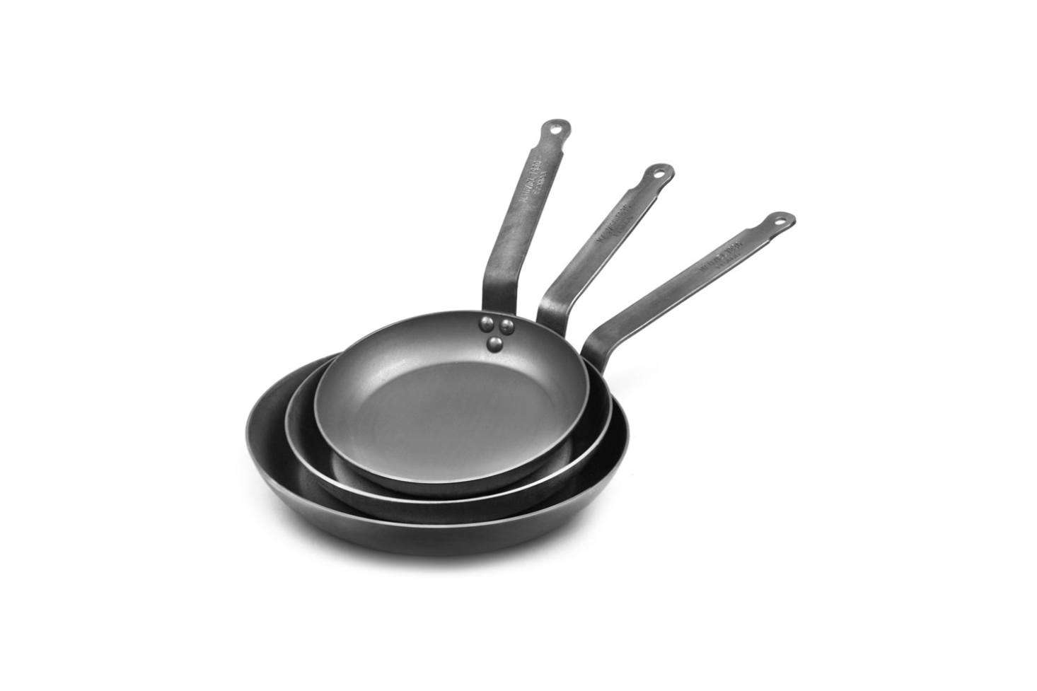 Classic French carbon steel cookware is a classic for a reason: like cast iron, carbon steel, when cared for and seasoned properly, is naturally non-stick. While carbon steel is lighter and easier to wield than cast iron, it is just as reactive when cooking acidic foods and can leach iron when cooking acid. Shown here is the Mauviel M’steel 3 Piece Carbon Steel Skillet Set for $9.95 at Cutlery and More. We also like De Buyer’s beeswax-finished French Mineral B Carbon Steel Cookware for $45 to $99 each at Food5