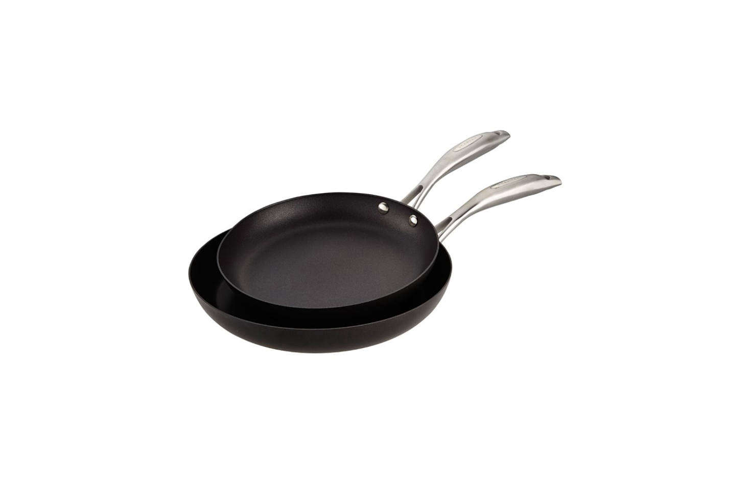 Danish company ScanPan is made with the brand’s proprietary nonstick surface called Green Tek, a ceramic-titanium coating free of PFCs. The pan is made of recycled aluminum at its core but finished with the ceramic-titanium surface, no aluminum comes into contact with food. Shown here is the ScanPan Pro IQ Nonstick