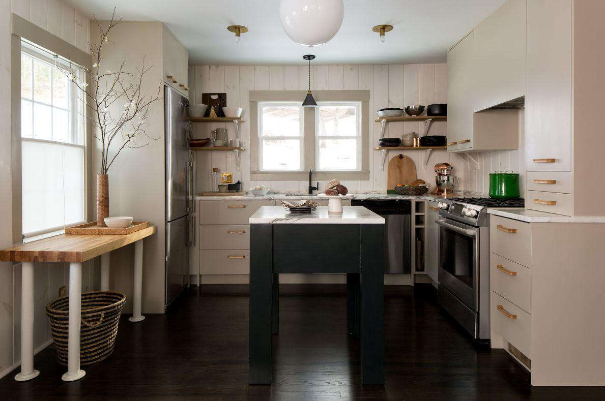 When a quote for the kitchen work table came in as unaffordable, Charlie built the island himself: 