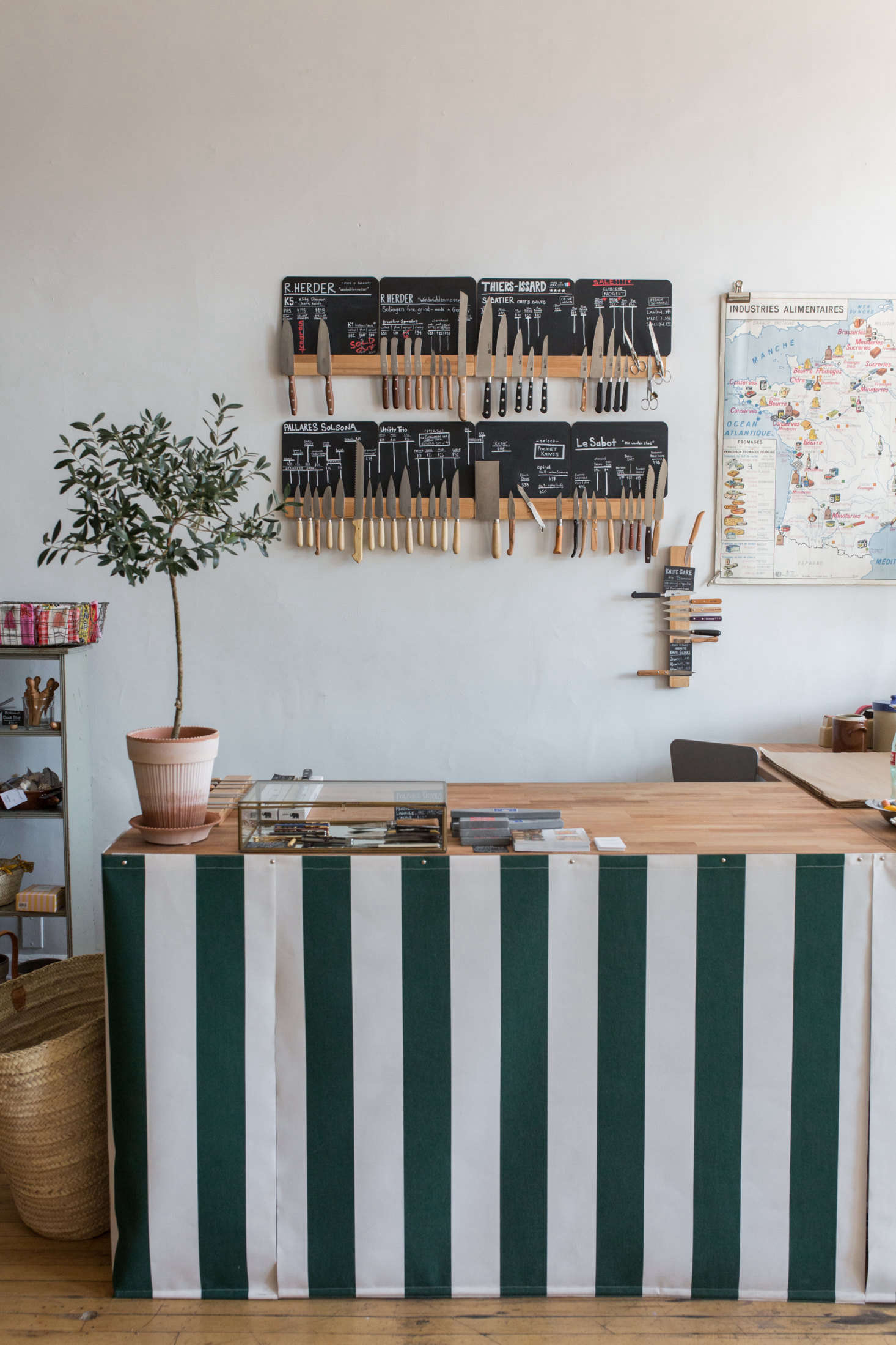 Behind the counter: A display of knives from all over Europe.