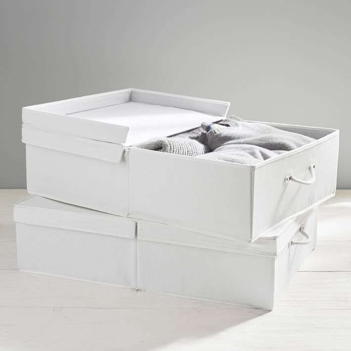 pottery barn teen makes the underbed white denim storage bins with a polye 20