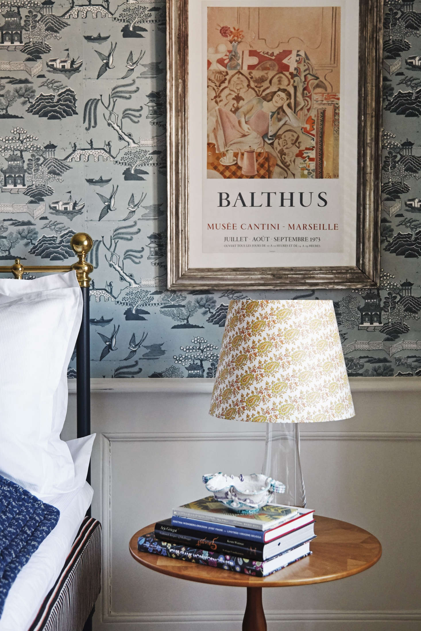 The bedside lights in both rooms are Artek Glass Table Lamps by Maire Gullichsen with custom shades by The Apartment: 