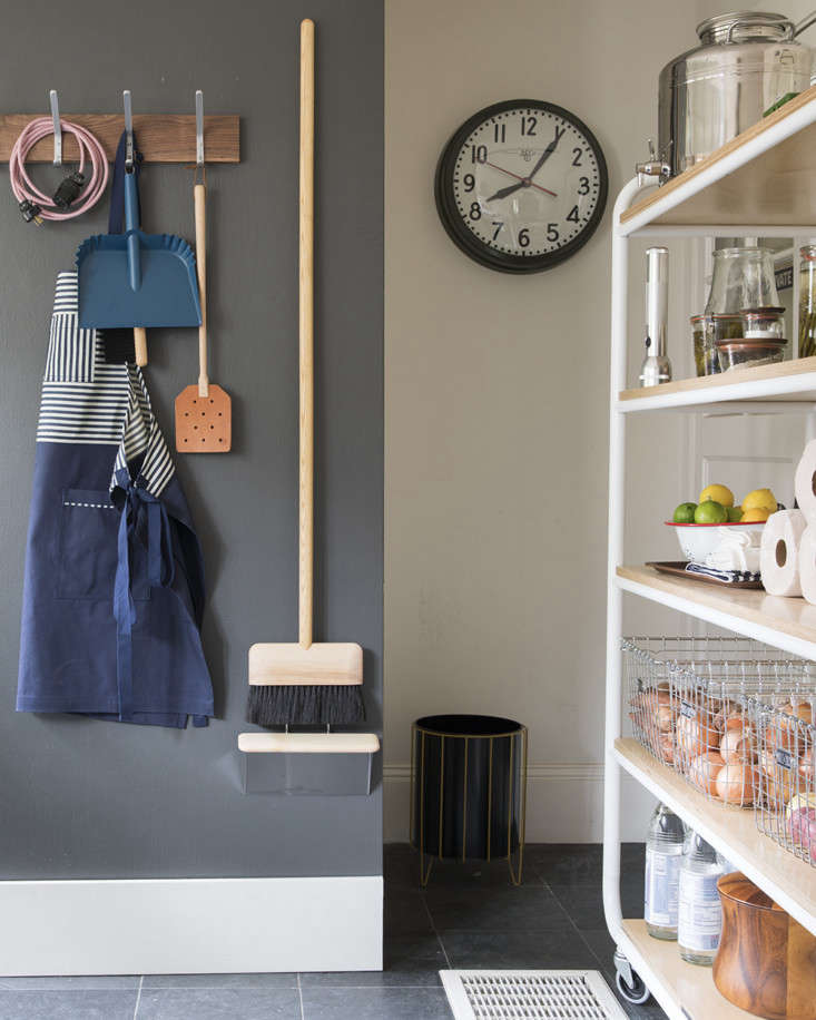 a orderly open pantry created with a black walnut coat rack and foundry cart, i 23