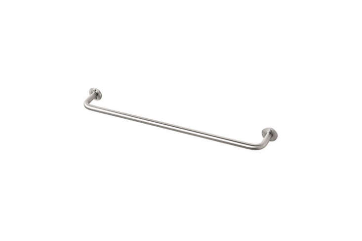 the room & board filmore towel rack comes in stainless steel and graphite;  18