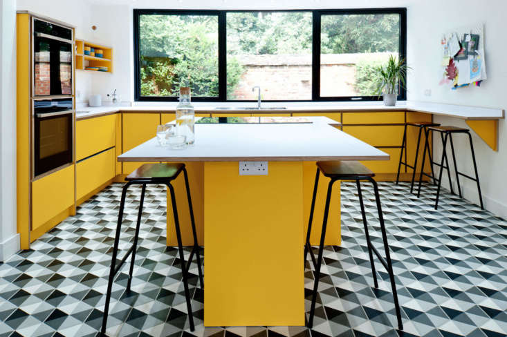 bright formica and birch plywood meet geometric tile in a south london design b 20