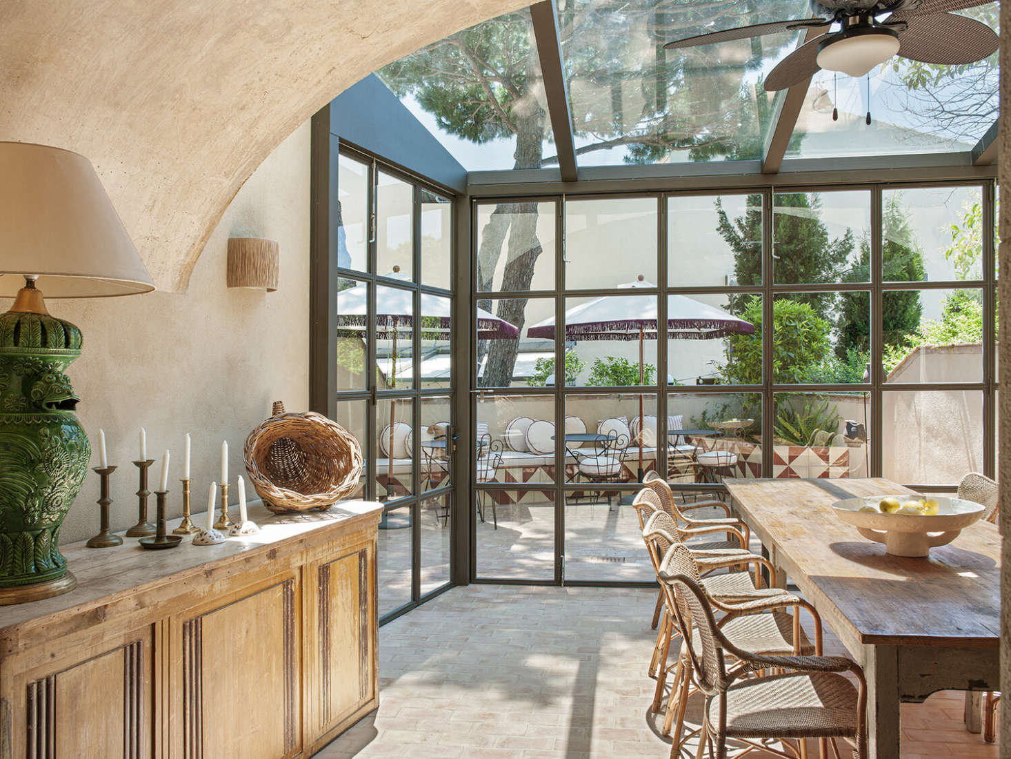 Most of the year, breakfast is served on the roof at a communal farmhouse table and outside on the terrace. The restaurant is for guests only, but on occasion special dinners and events are held here.