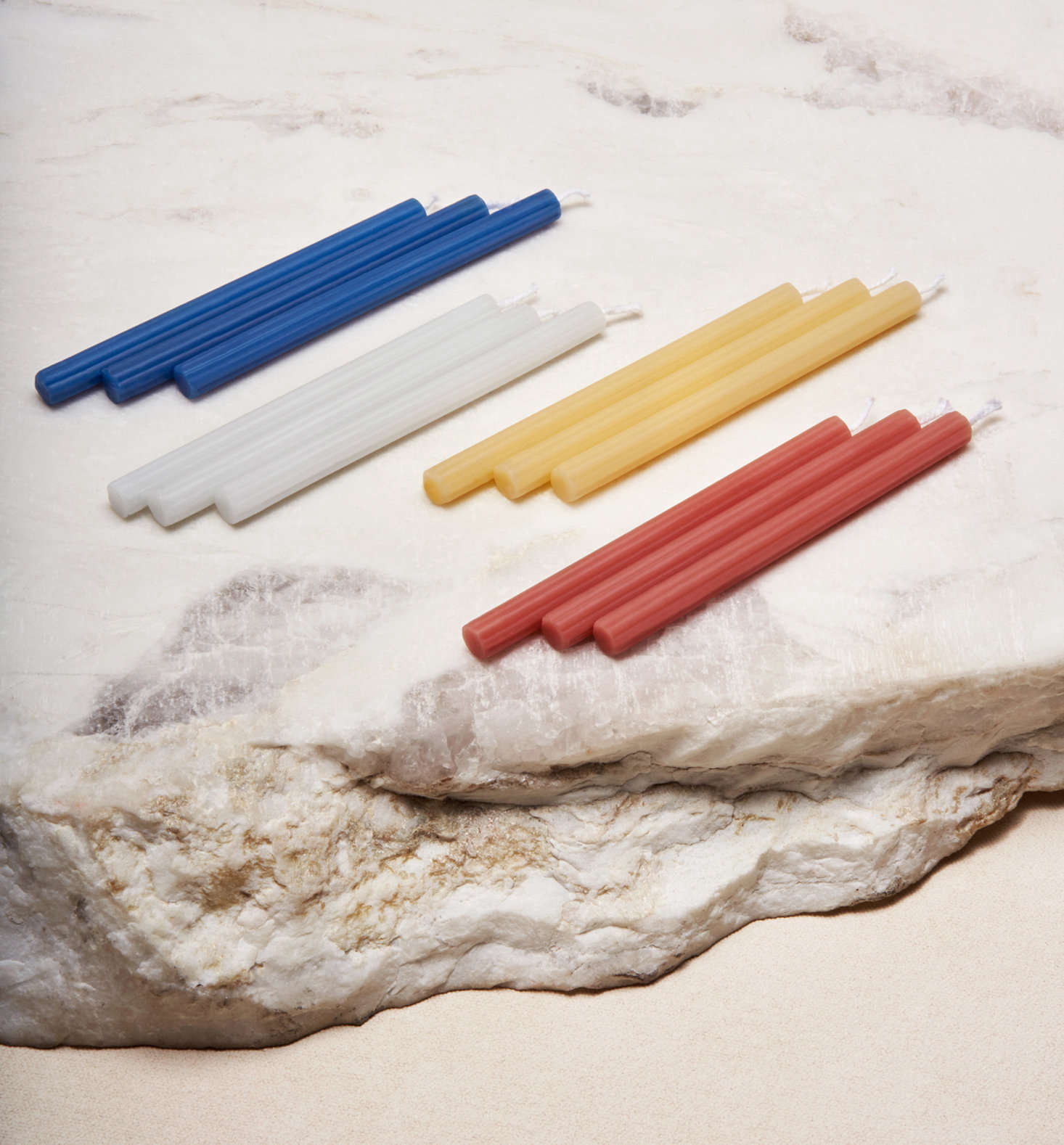 Via Maris Chanukah Candles—available in early October—come in colors that correspond to its candleholders; $55 for a set of 45 tapers. Burning time: one hour.