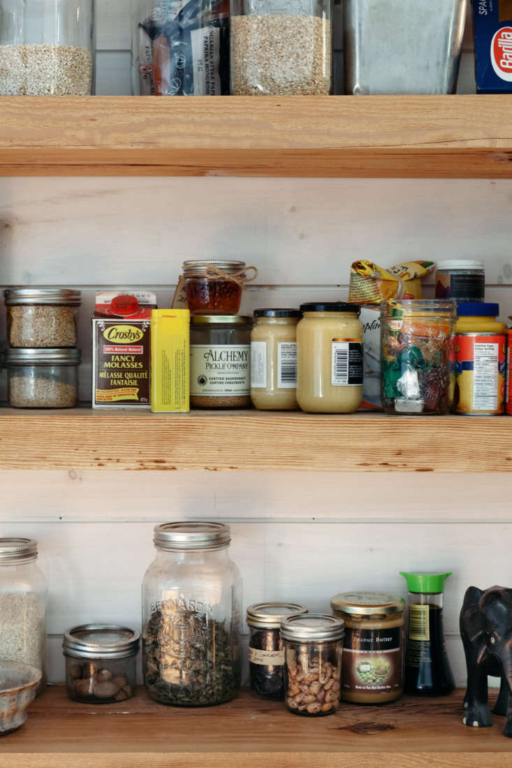 a peek at the various pantry items stored on the open shelves for easy access. 20