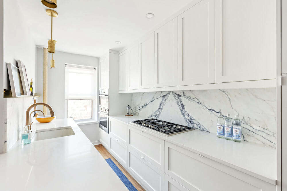 Nest Fine Interior Contracting this galley kitchen in Jackson Heights, Queens. The homeowner says, “During the job they reached out several times to see how it was going. If I’d had any challenges with my contractor, which I didn’t, I knew they were there to advise and help me out.”