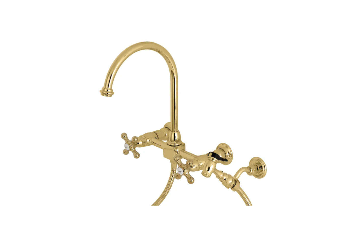 The Kingston Brass Restoration Wall-Mounted Bridge Faucet, shown in Brass, is $6.55 at Build.