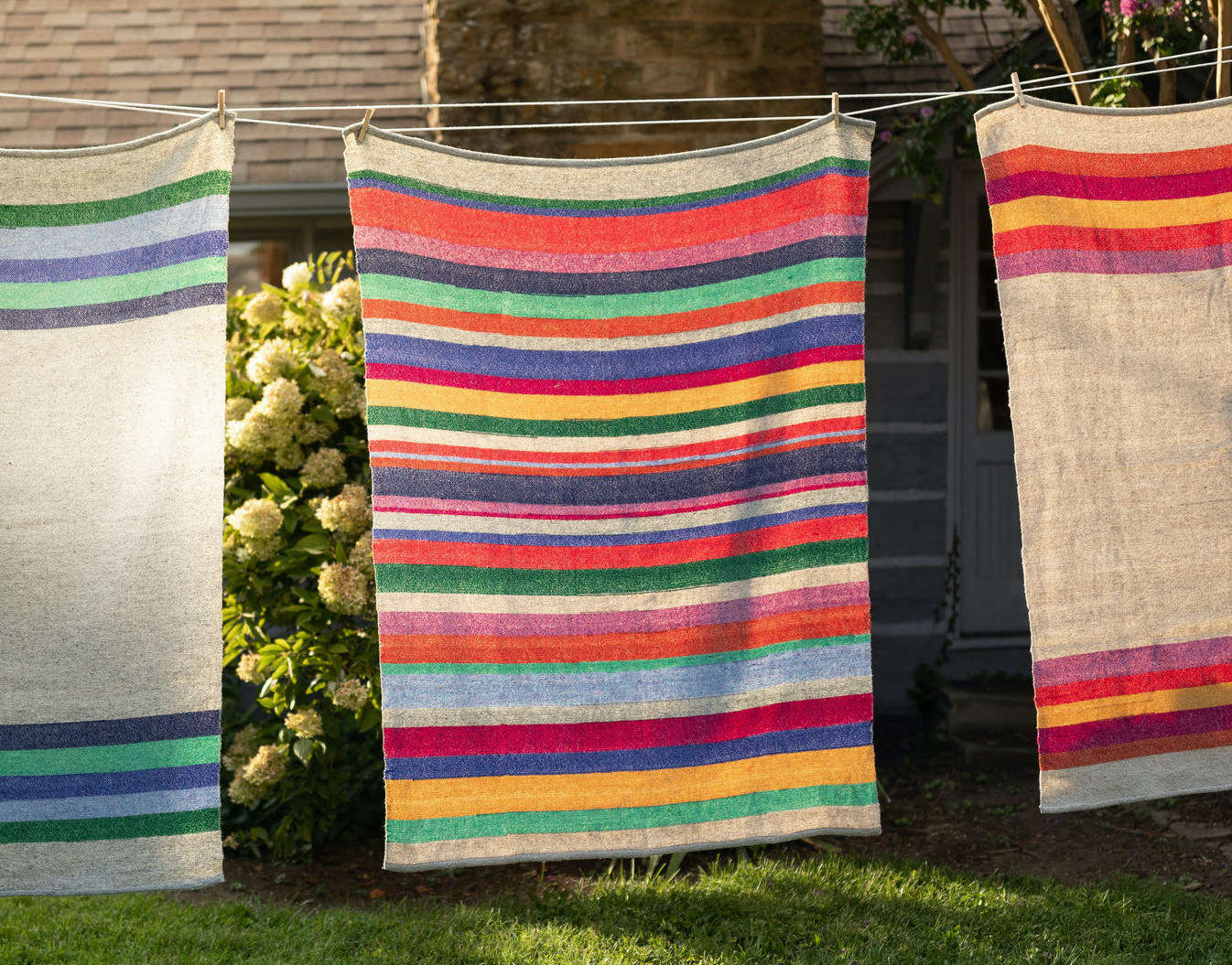 Back in July, we spotlighted the student-made Appalachian brooms and other designs from Berea College in Berea, Kentucky: see Crafts and Kinship. The school has recently begun rolling out some new work created under the mentorship of designer Stephen Burks. These handwoven wool and hemp throws, $0, come in three patterns, from left: Rise Throw Cool Colorway, Full Stripe, and Warm Colorway.