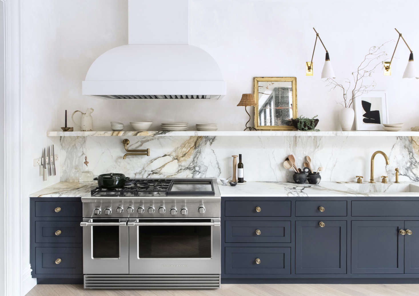 In the Elizabeth Roberts-designed Brooklyn kitchen of this entertaining maven, a 48” Professional Range with Griddle gives the sense that serious cooking (and entertaining) takes place here. Photograph by Sarah Elliott.