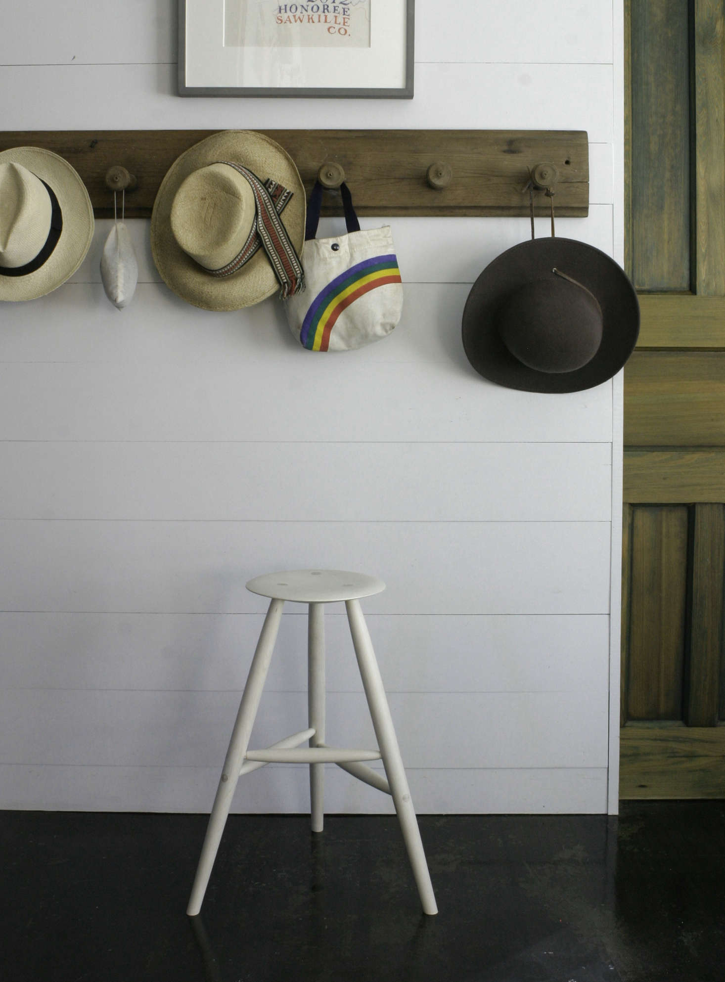 The three-legged Drink Stool is crafted in Sawkille’s Kingston workshop from sustainably forested wood and stands inches high. It’s available in a wide variety of wood species and finishes; shown here is bleached maple. (See the wide array of options here.)