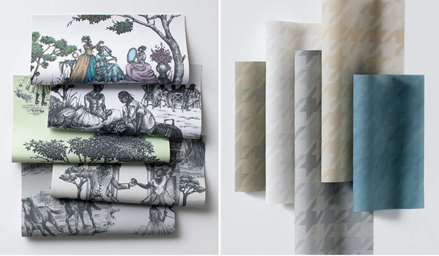 Harlem Toile du Jouy (L) and Houndstooth (R).