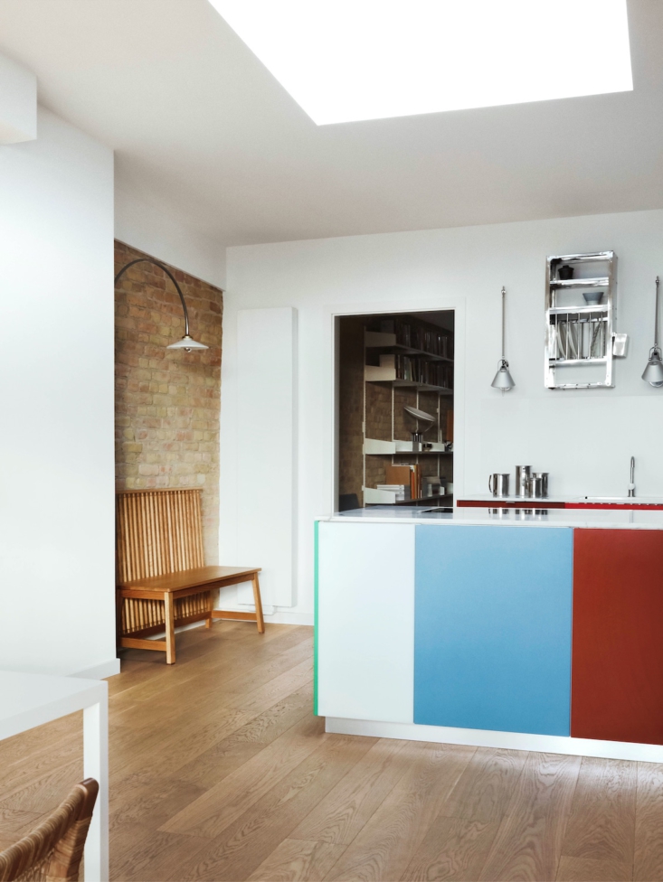 hay&#8\2\17;s indian plate rack hangs above the sink. the vola faucet is by 21