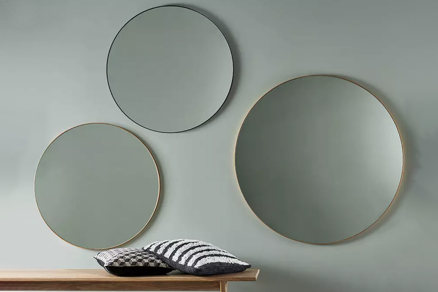 the habitat large round metal mirror in gold is £\150 and is also availabl 19