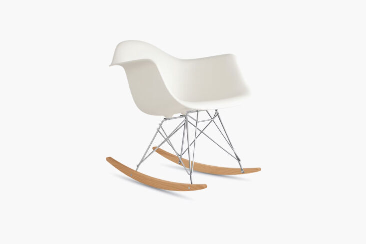 the eames rocking shell chair in white is \$845 at dwr. 23