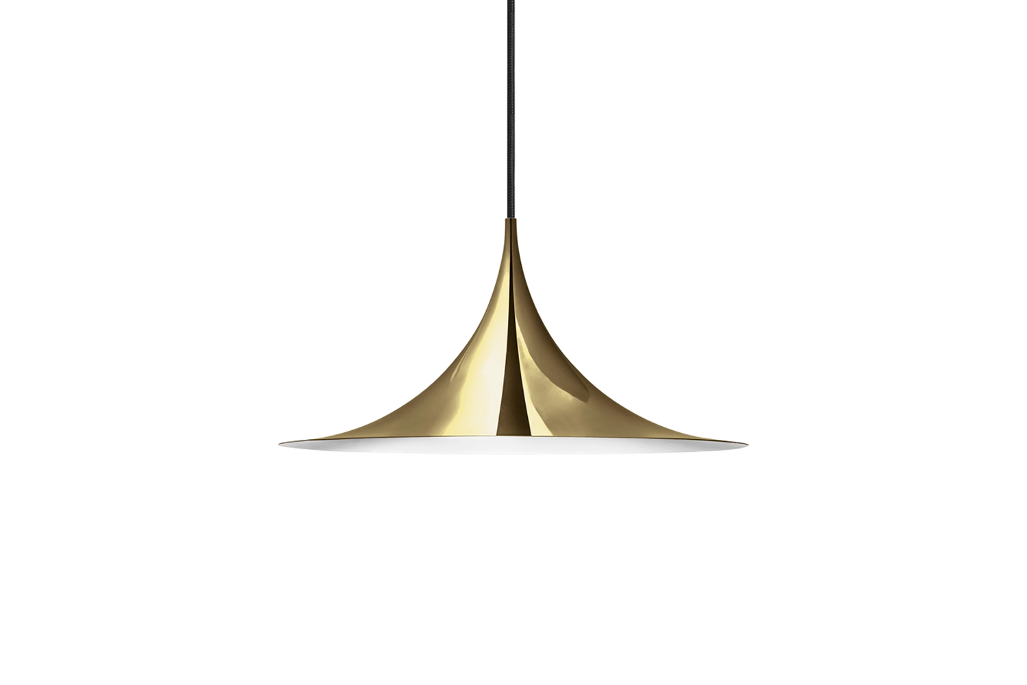 the gubi semi pendant in brass is available in small, medium, and large sizes s 25