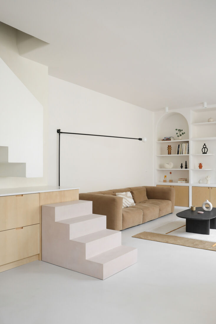 a first look at the ingenious stair solution—the pale pink lower steps a 19