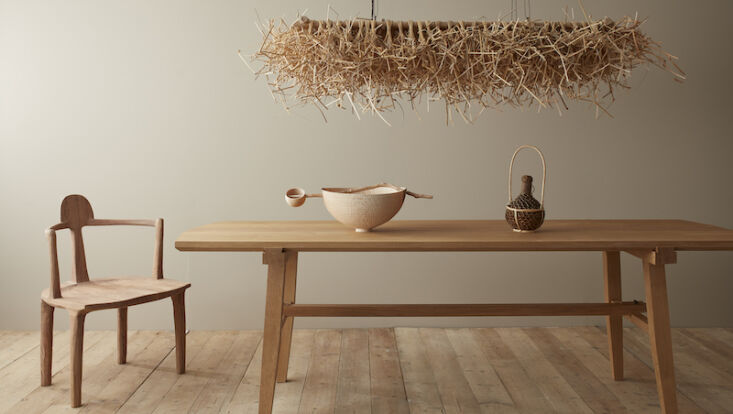 the exhibit features the babu chair by sasa works; knap light by annemarie o&am 20