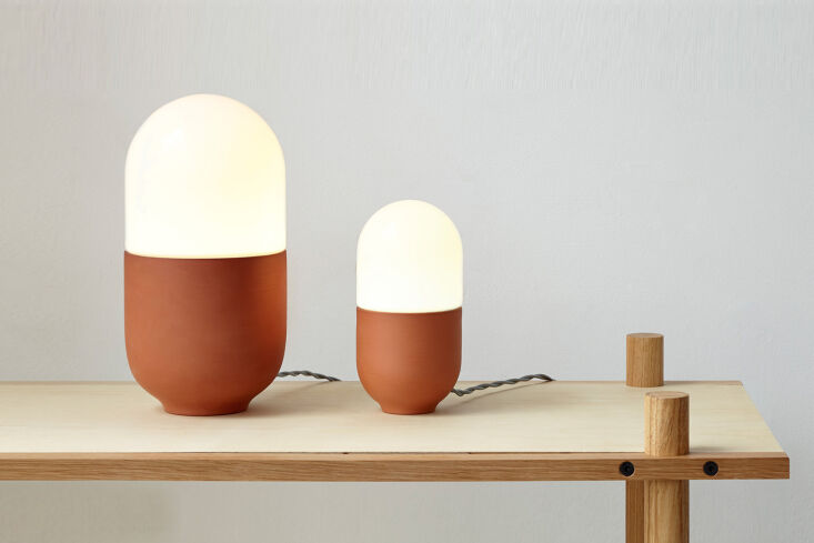the hand & eye studio duo terracotta table lamp is £\280 £348. 23