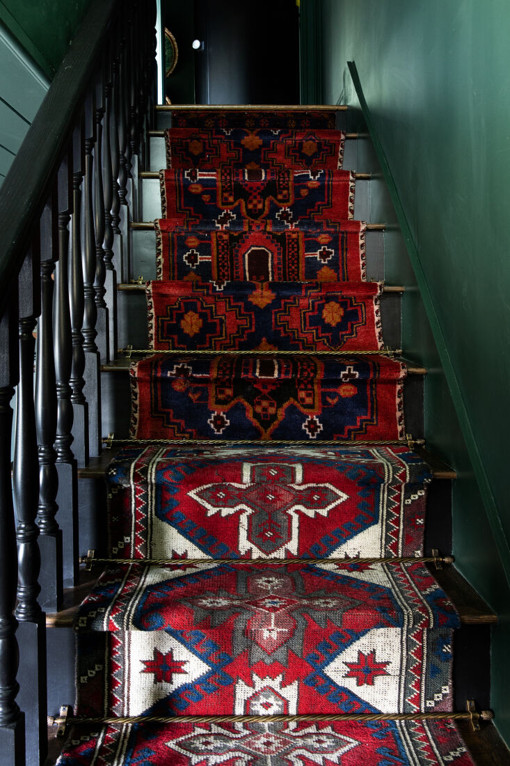 who says a stair runner has to be uniform? sara combined multiple vintage rugs  24