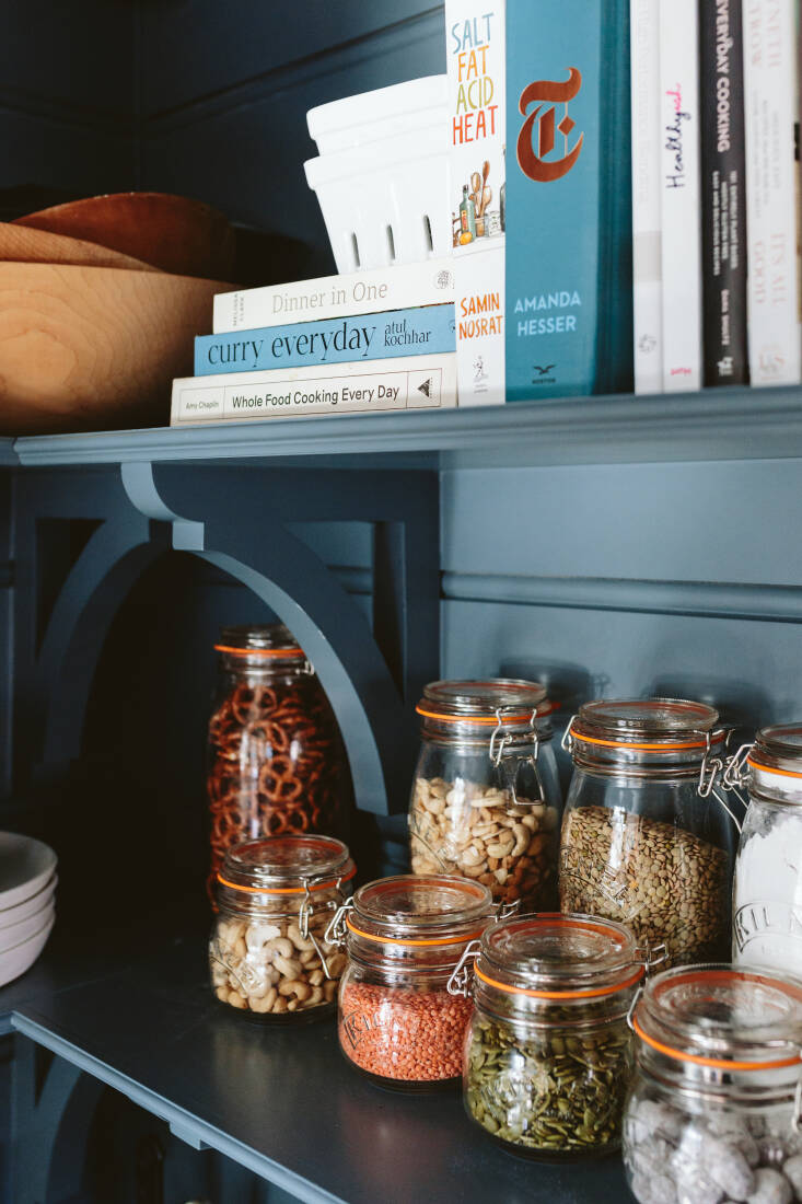 emily decants beans, nuts, and other bulk items in kilner clip top jars. &# 20