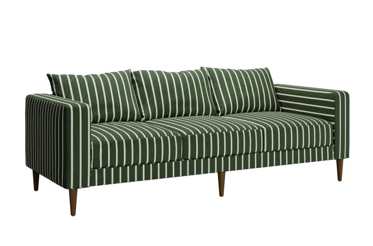 the essential sofa from sabai is available in two stripey hemp blends: yellow c 25