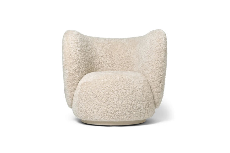 the ferm living rico lounge chair in moonlight sheepskin is \$6,645 at batten h 26