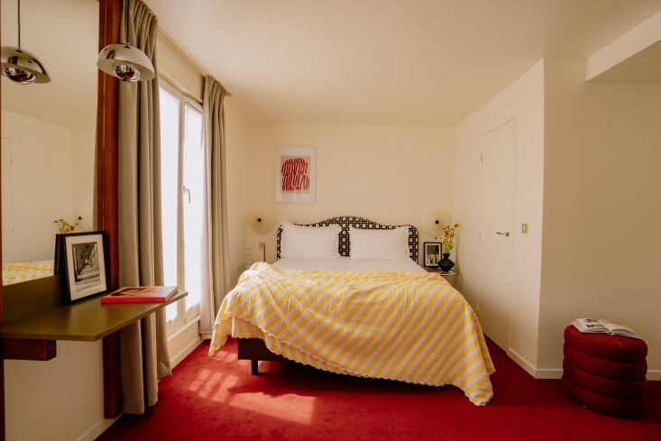 bold crimson carpeting defines the compact guest rooms. \2\20;the rooms 21
