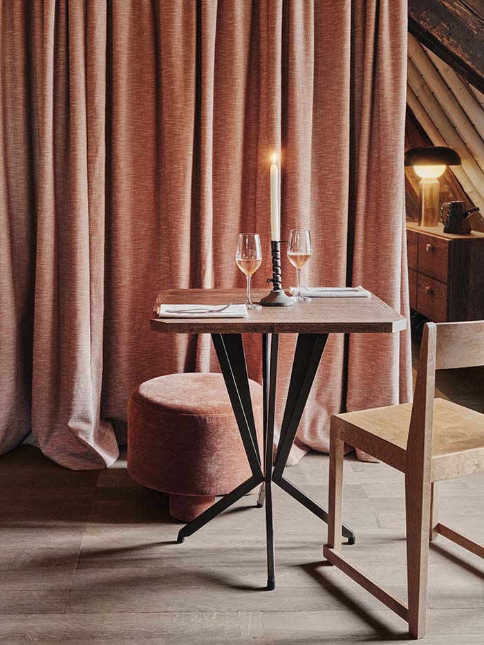 heavy velvet curtains serve as flexible partitions. the washable velvet was sou 21