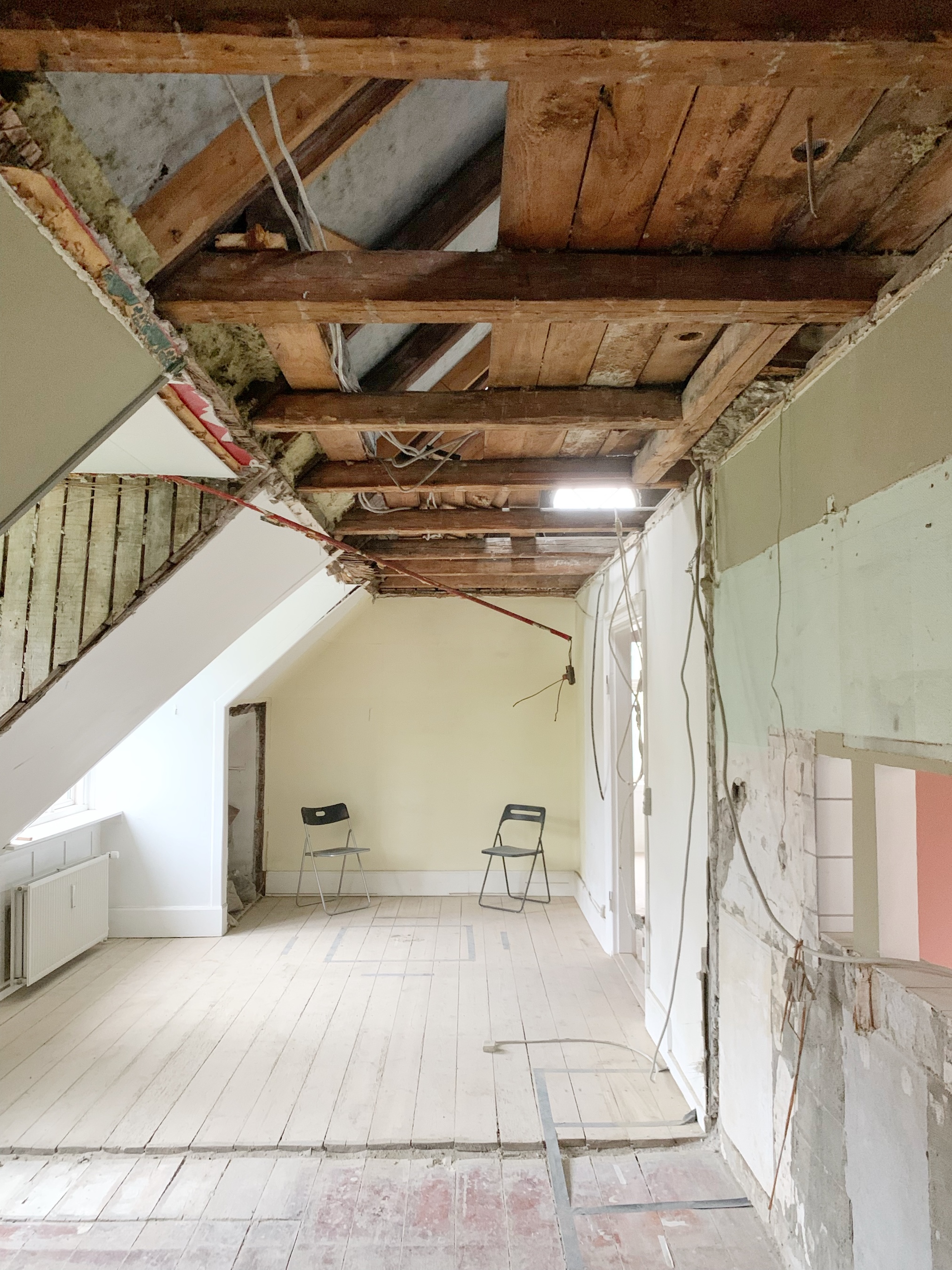 the exposed attic in progress, post cleanup. 37