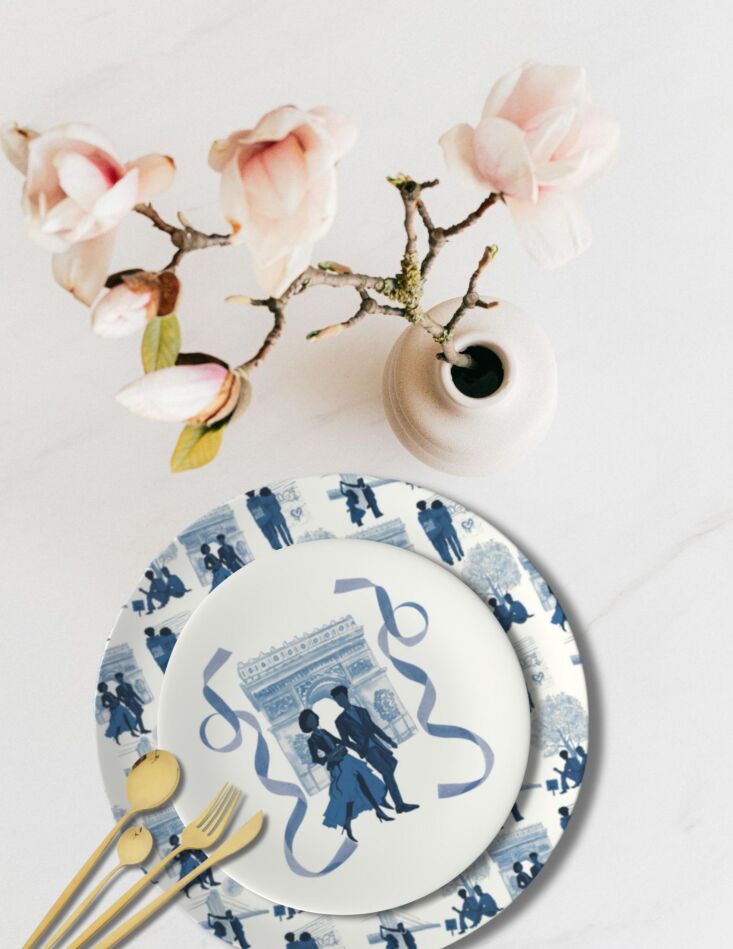 aphrochic home&#8\2\17;s paris blues dessert plate atop its black love chin 28
