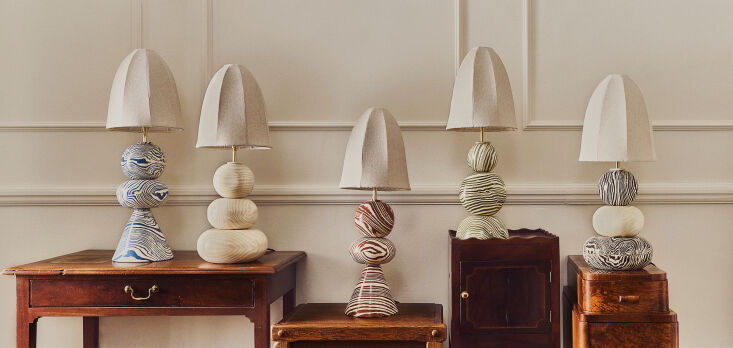 a selection of henry holland studio&#8\2\17;s ceramic table lamps. 29