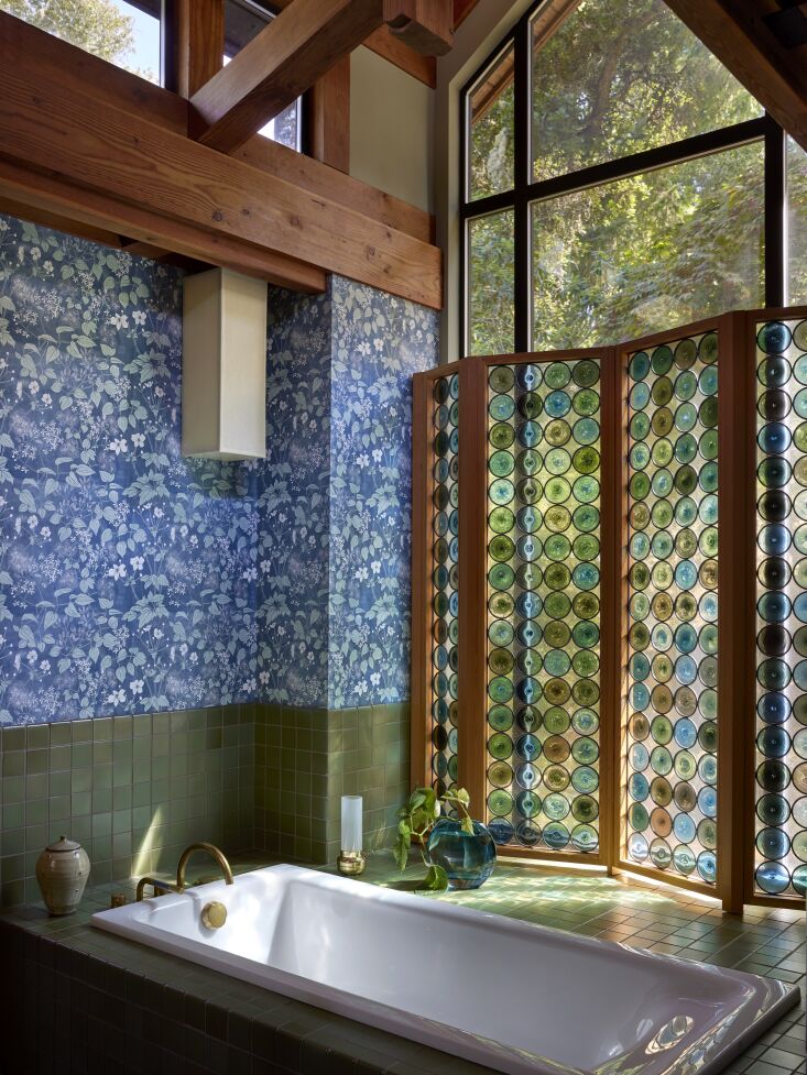 heath ceramics tiles in the bathroom, theodore ellison glasswork in custom wood 32