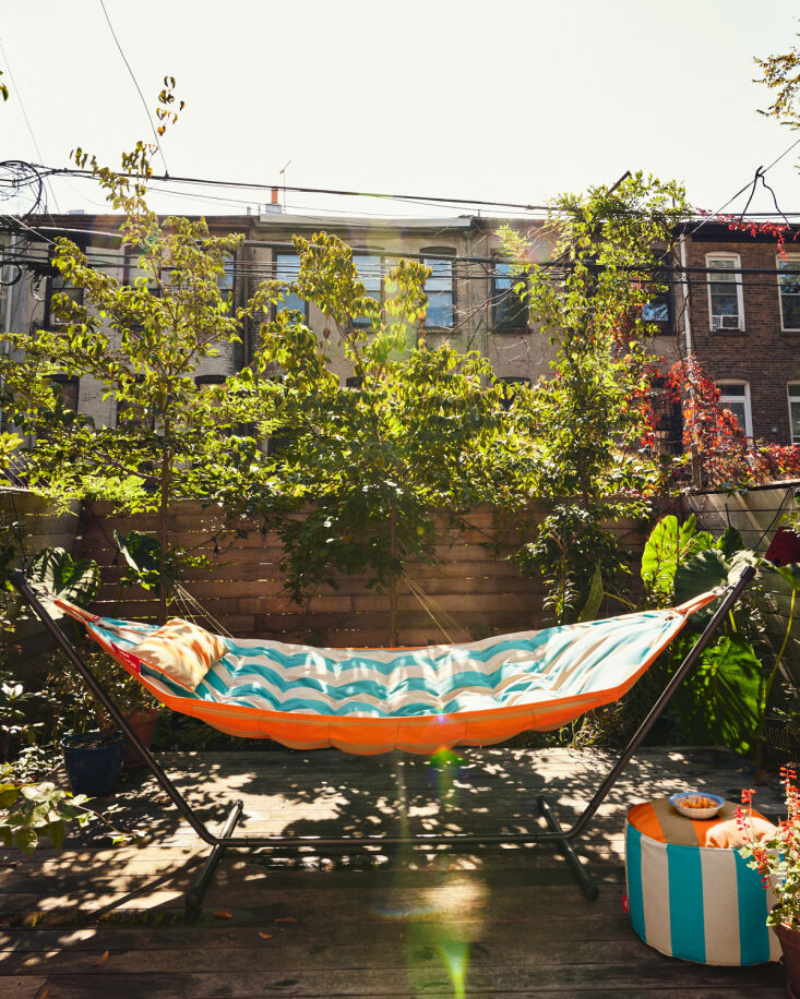 a striped hammock from dusen dusen&#8\2\17;s collaboration with fatboy. 30