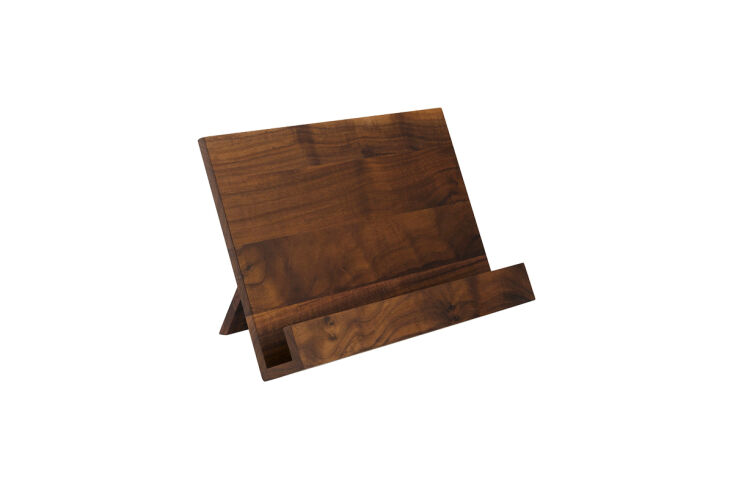 a walnut cookbook stand is \$59.95 from williams sonoma. 27