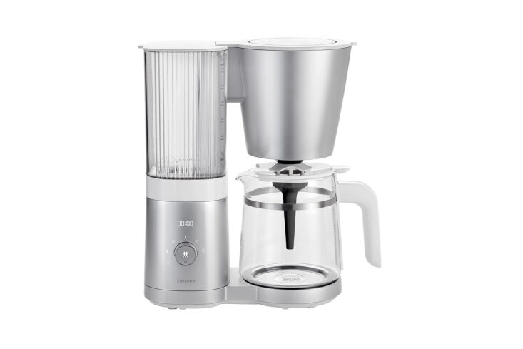 simple and pared back, the zwilling enfinigy glass drip coffee maker has a wide 25