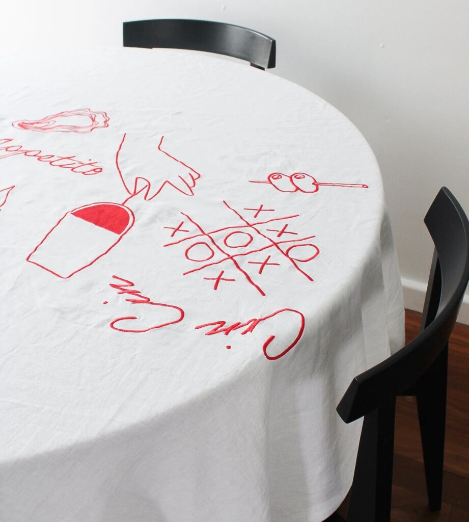 Writing Tablecloth Embroidered Tablecloths with Whimsical Drawings: Our Five Favorites